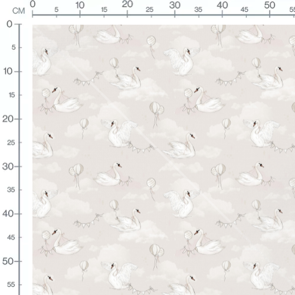 Tissu - Cygnes et ballons flottants