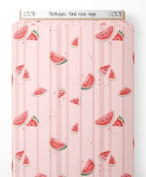 Tissu - Pastèques sur fond rose rayé