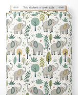 Tissu - elephants et jungle doodle