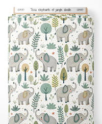 Tissu - elephants et jungle doodle
