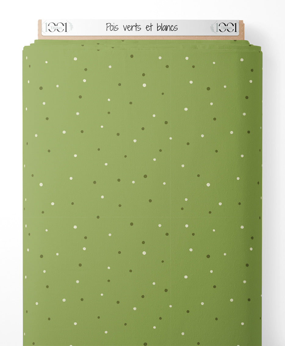 Tissu - Pois verts et blancs