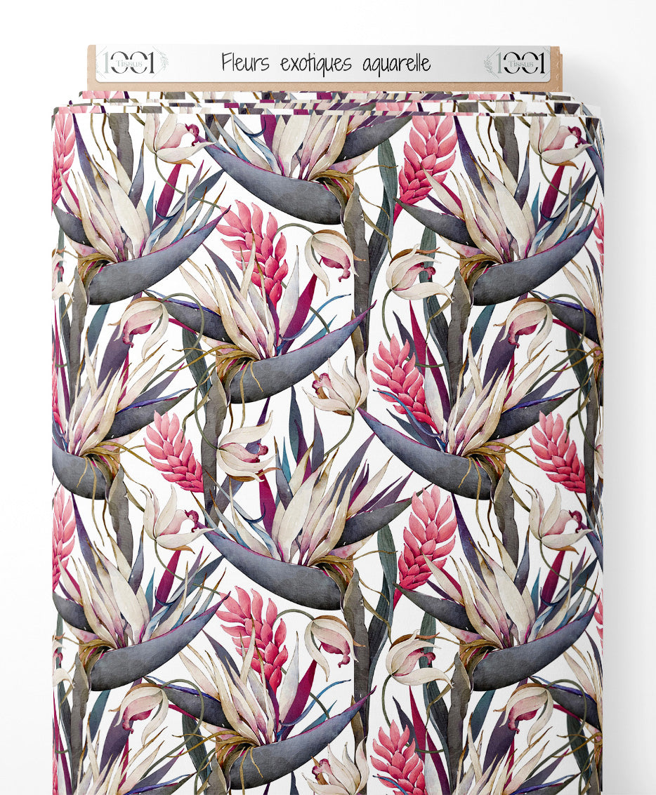 Tissu - Fleurs exotiques aquarelle