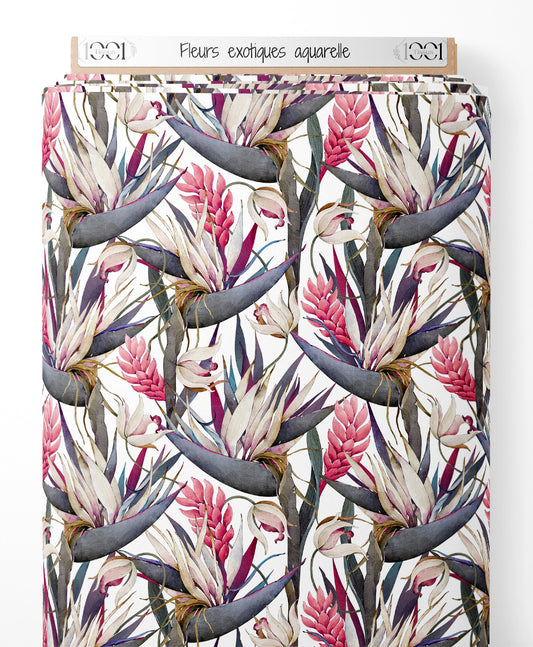 Tissu - Fleurs exotiques aquarelle