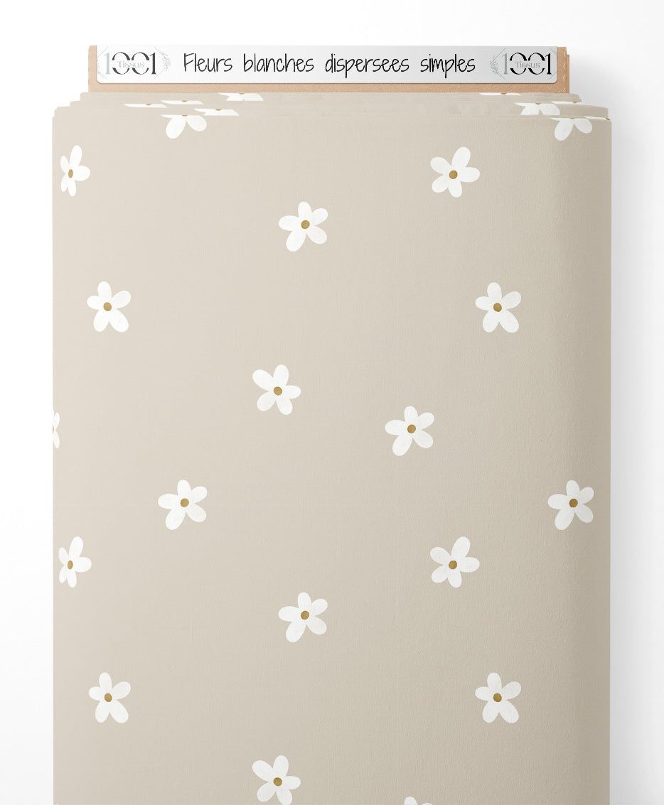 Tissu - Fleurs blanches dispersées simples