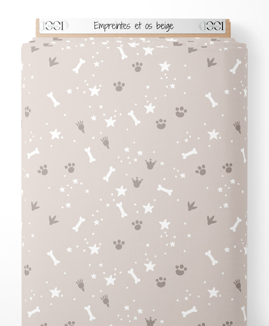 Tissu - Empreintes et os beige