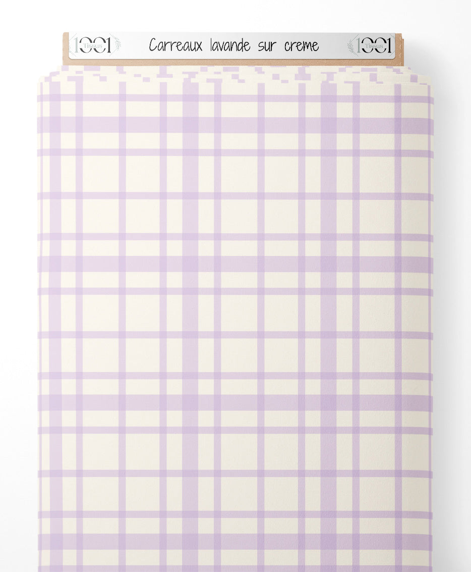 Tissu - Carreaux lavande sur crème