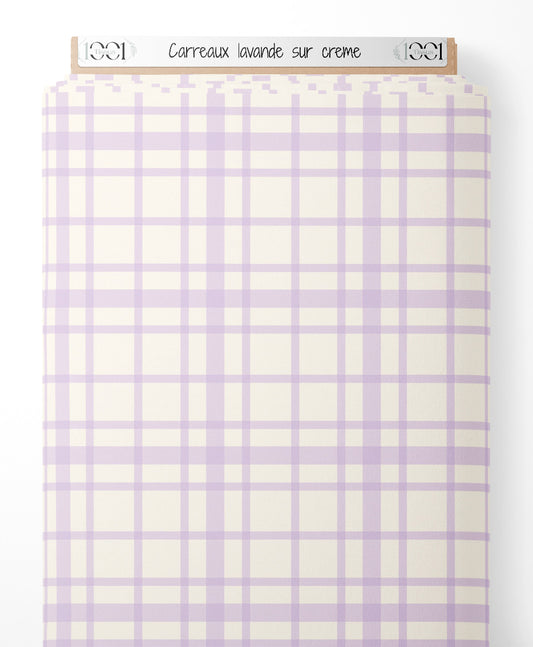 Tissu - Carreaux lavande sur crème