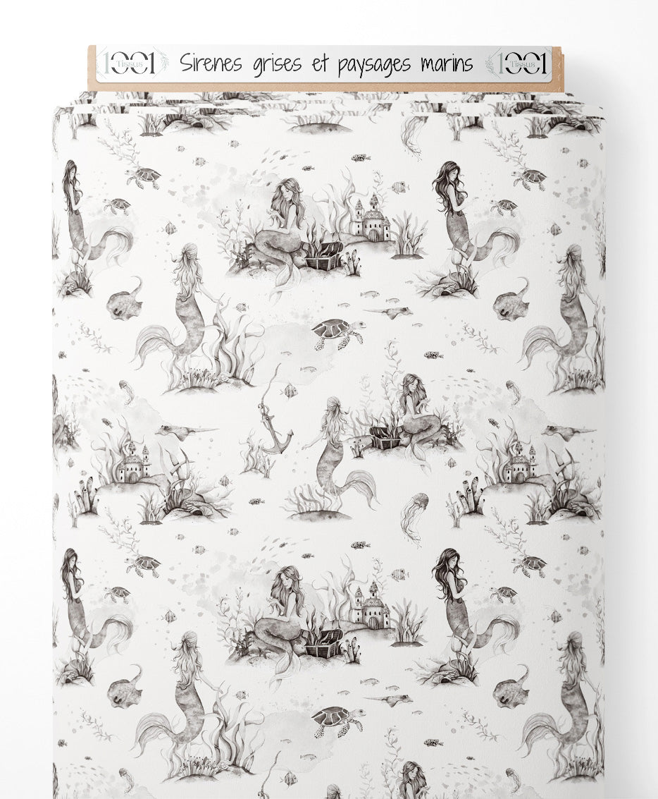 Tissu - Sirènes grises et paysages marins