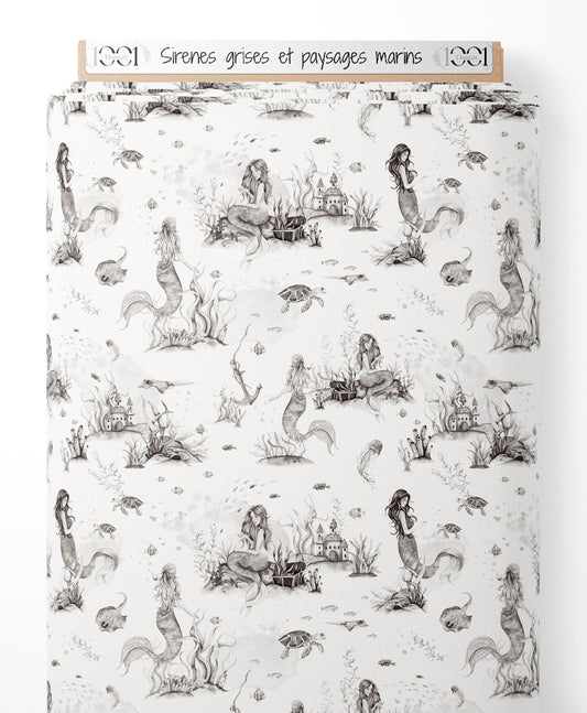Tissu - Sirènes grises et paysages marins
