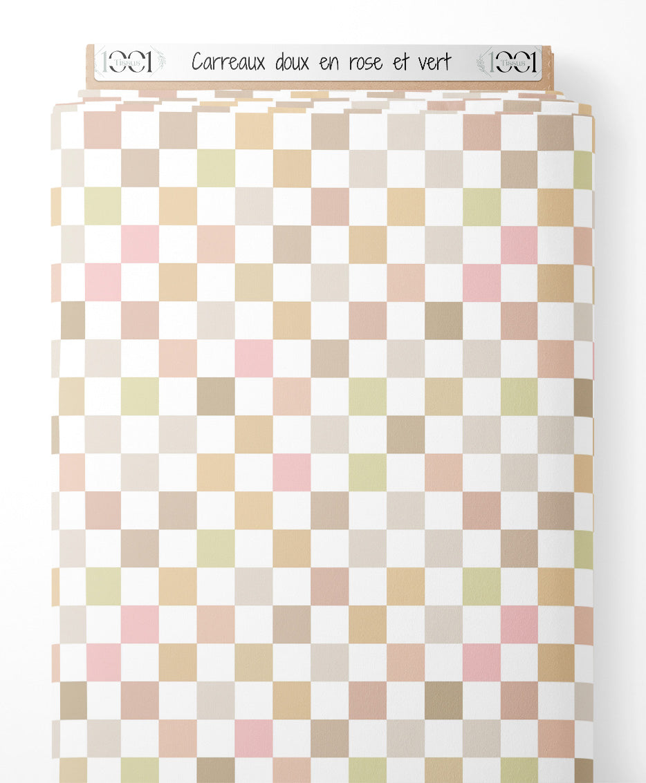 Tissu - Carreaux doux en rose et vert