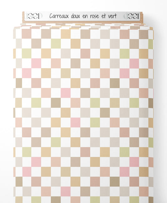 Tissu - Carreaux doux en rose et vert