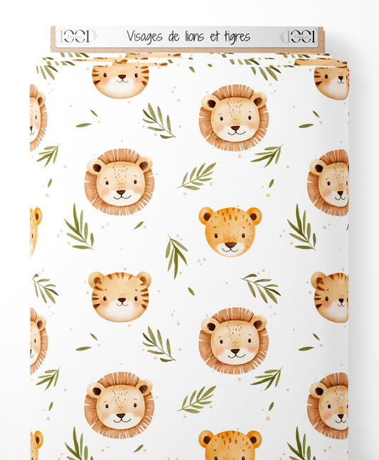Tissu - Visages de lions et tigres