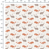 Tissu - Baleines orange et grises