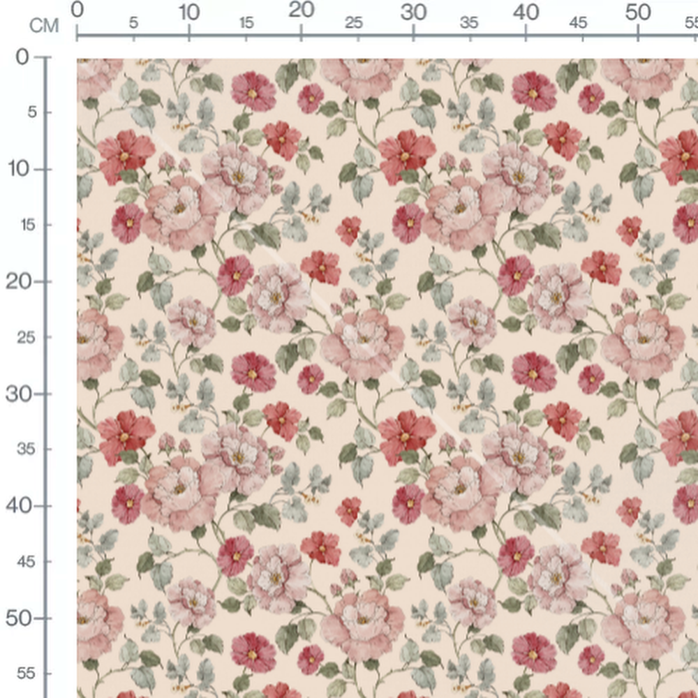 Tissu - Grandes fleurs sur fond beige