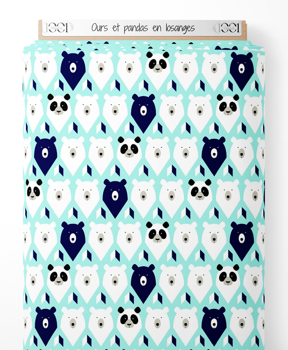 Tissu - Ours et pandas en losanges