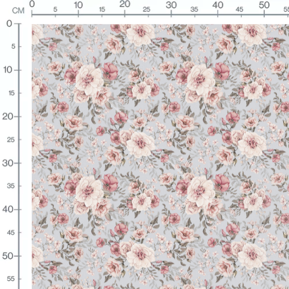 Tissu - Bouquets floraux sur fond gris