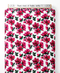 Tissu - Fleurs roses et feuilles vertes 7