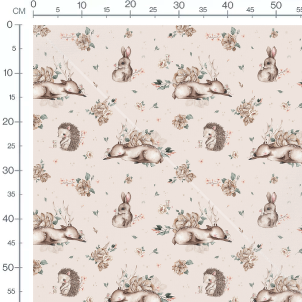 Tissu - Cerfs et fleurs sur beige