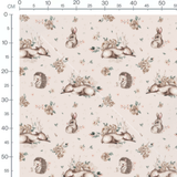 Tissu - Cerfs et fleurs sur beige