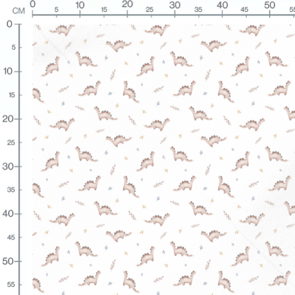 Tissu - Dinosaures marron et feuilles