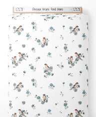 Tissu - Oiseaux bruns sur fond blanc