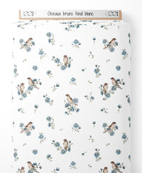 Tissu - Oiseaux bruns sur fond blanc