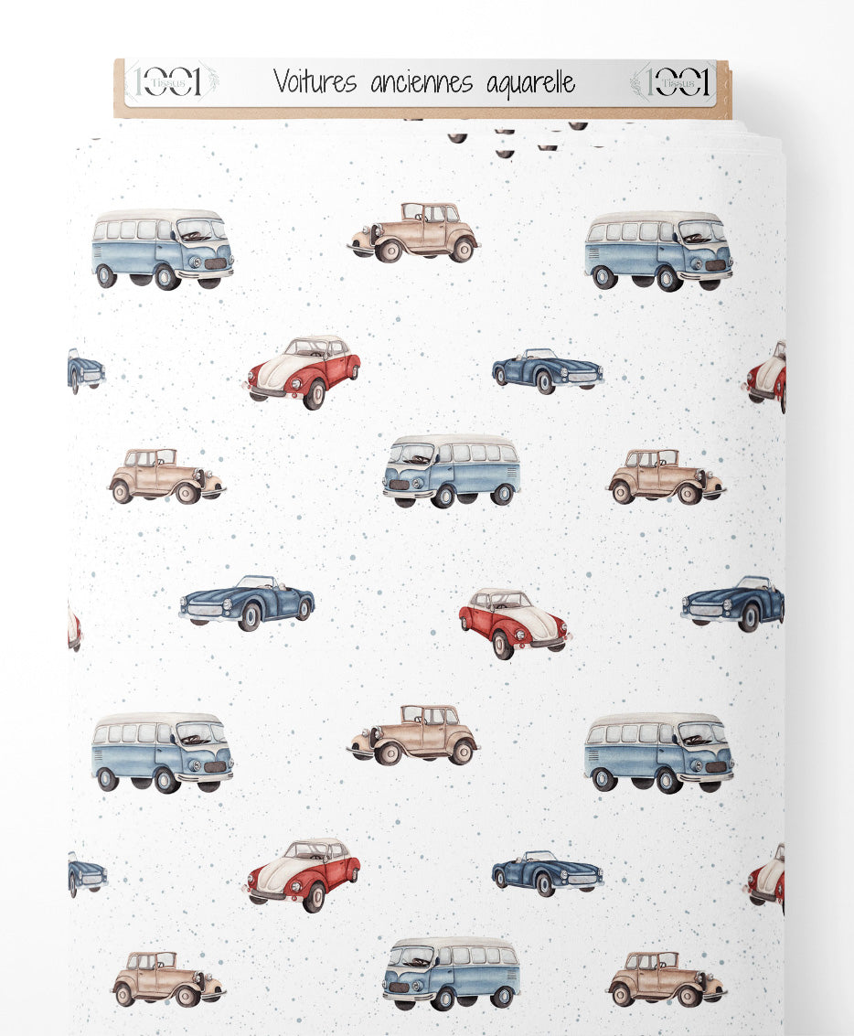 Tissu - Voitures anciennes aquarelle