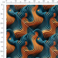 Tissu - Ondes 3D Bleu Orange