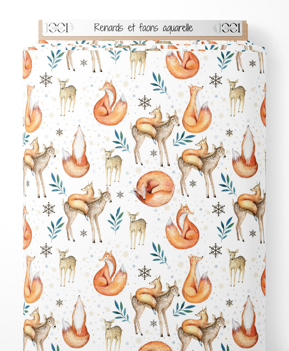Tissu - Renards et faons aquarelle