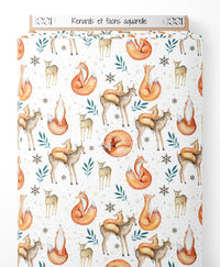 Tissu - Renards et faons aquarelle