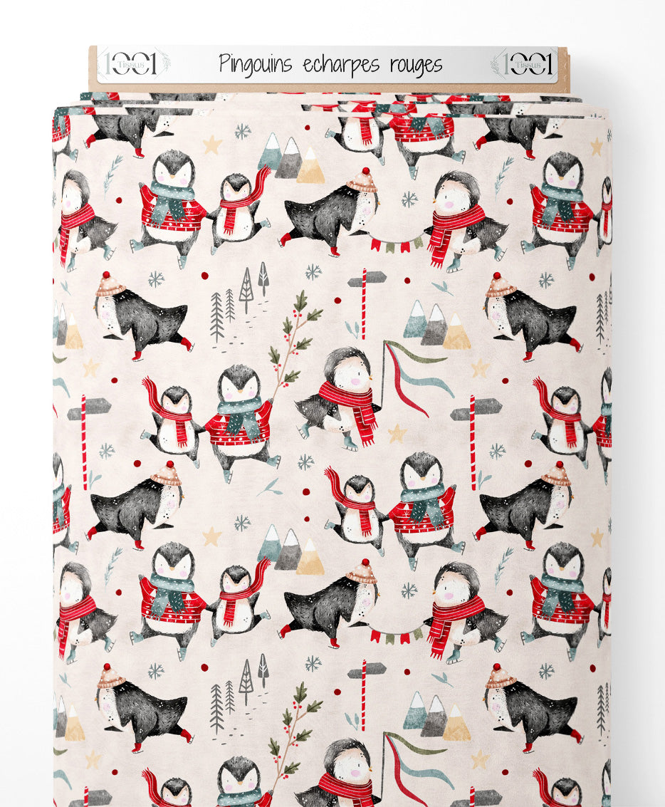 Tissu - Pingouins écharpes rouges