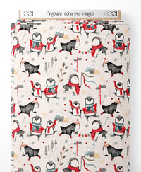 Tissu - Pingouins écharpes rouges