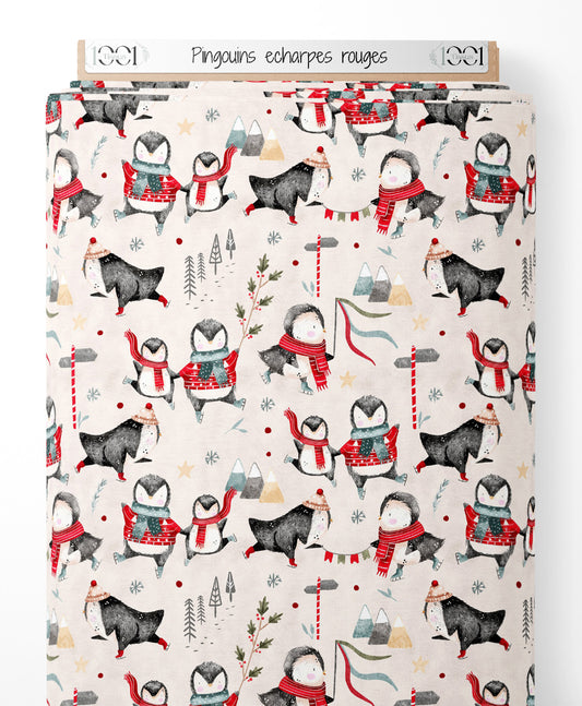 Tissu - Pingouins écharpes rouges