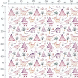 Tissu - Dinosaures roses et palmiers