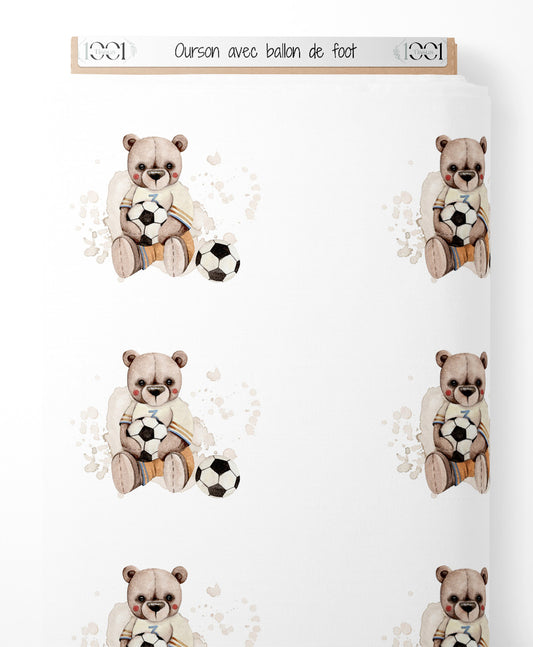 Tissu - Ourson avec ballon de foot