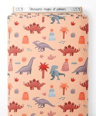 Tissu - Dinosaures rouges et palmiers