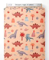 Tissu - Dinosaures rouges et palmiers