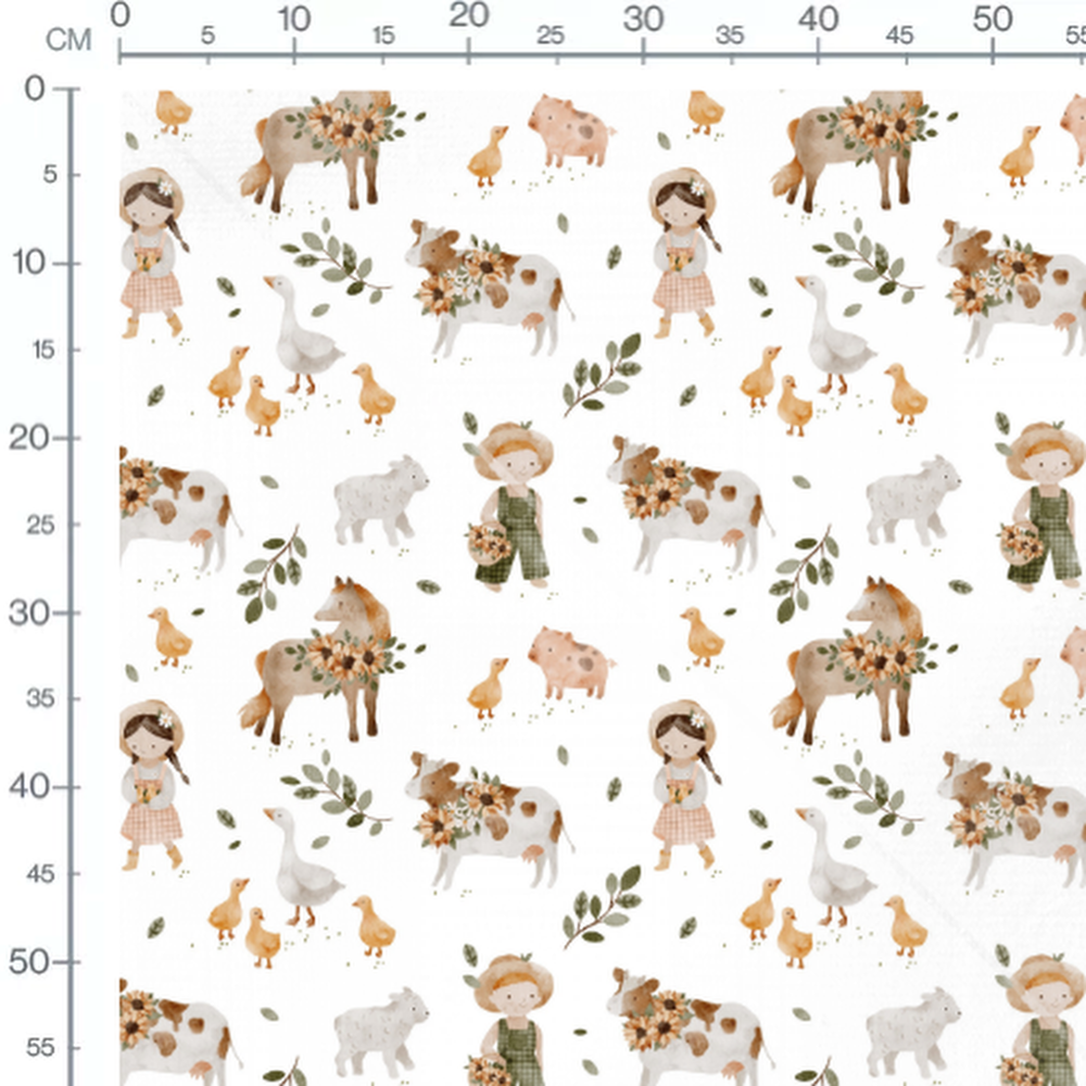 Tissu - Animaux et enfants de ferme