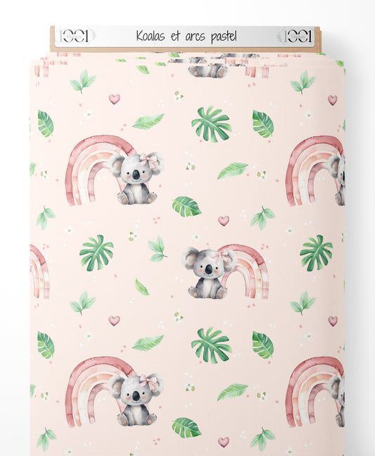 Tissu - Koalas et arcs pastel