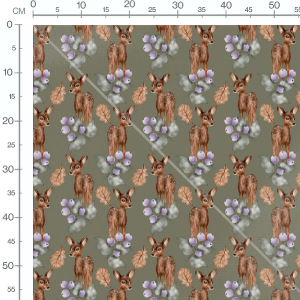 Tissu - Faons bruns sur fond vert
