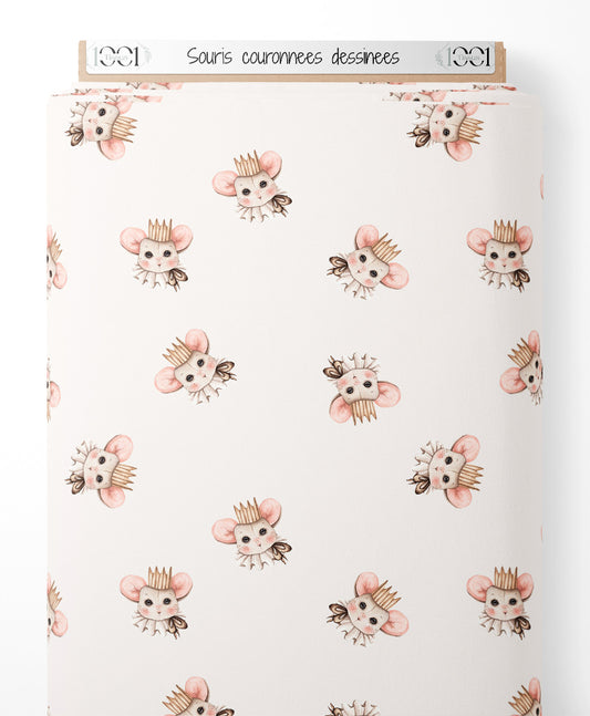 Tissu - Souris couronnées dessinées