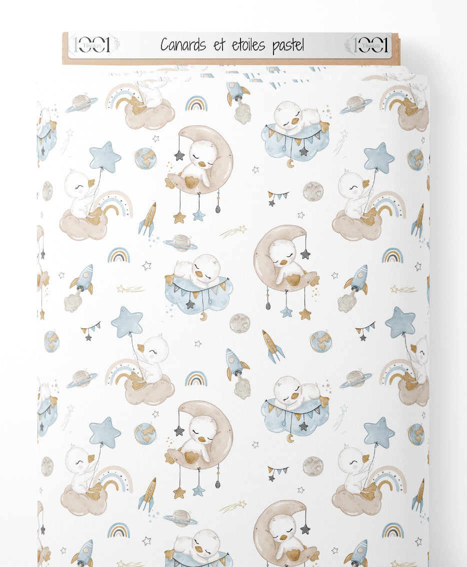 Tissu - Canards et étoiles pastel