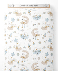 Tissu - Canards et étoiles pastel