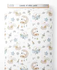 Tissu - Canards et étoiles pastel
