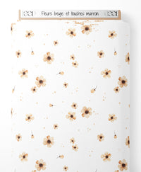 Tissu - Fleurs beige et touches marron