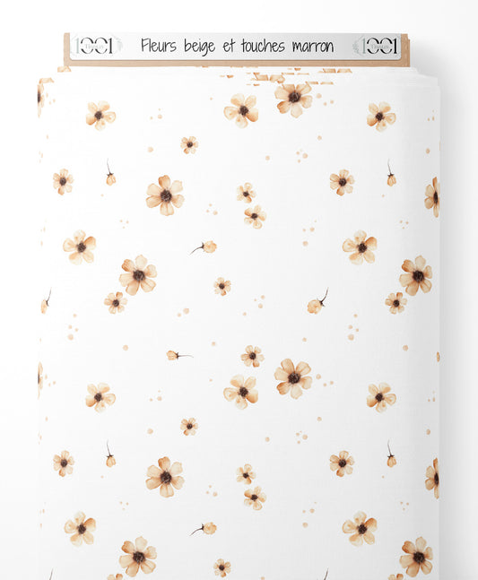 Tissu - Fleurs beige et touches marron