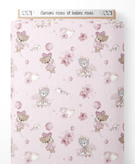 Tissu - Oursons roses et ballons roses