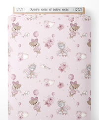Tissu - Oursons roses et ballons roses