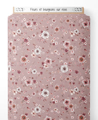 Tissu - Fleurs et bourgeons sur rose
