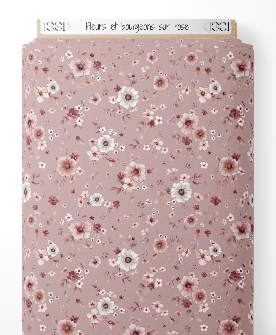 Tissu - Fleurs et bourgeons sur rose
